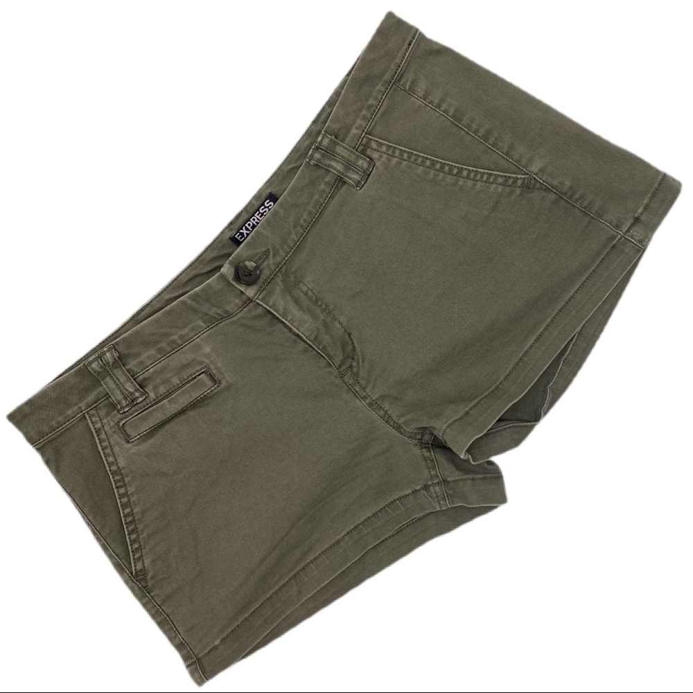 EXPRESS Green Denim Slant Pocket Shorts